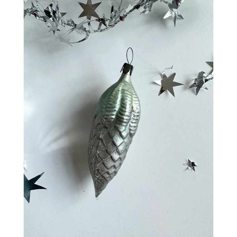 Vintage julekugle, slvkogle m grn