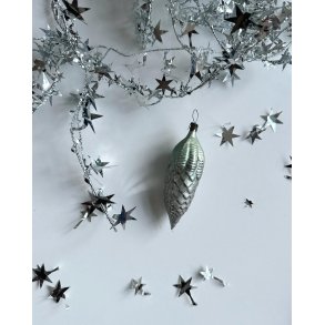 Vintage Christmas bauble, silver pine cone with green