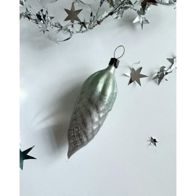 Vintage julekugle, slvkogle m grn