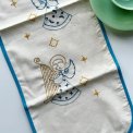 Raw white runner, light blue border and embroidered angels