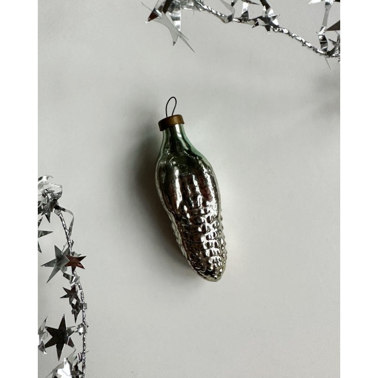 Vintage julekugle, slvmajs m grn top