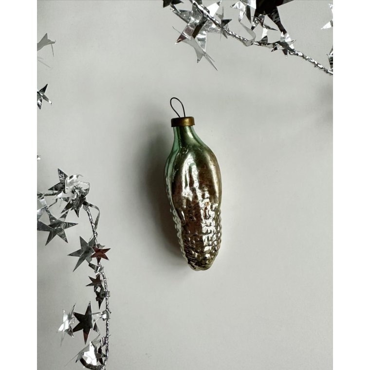 Vintage julekugle, slvmajs m grn top