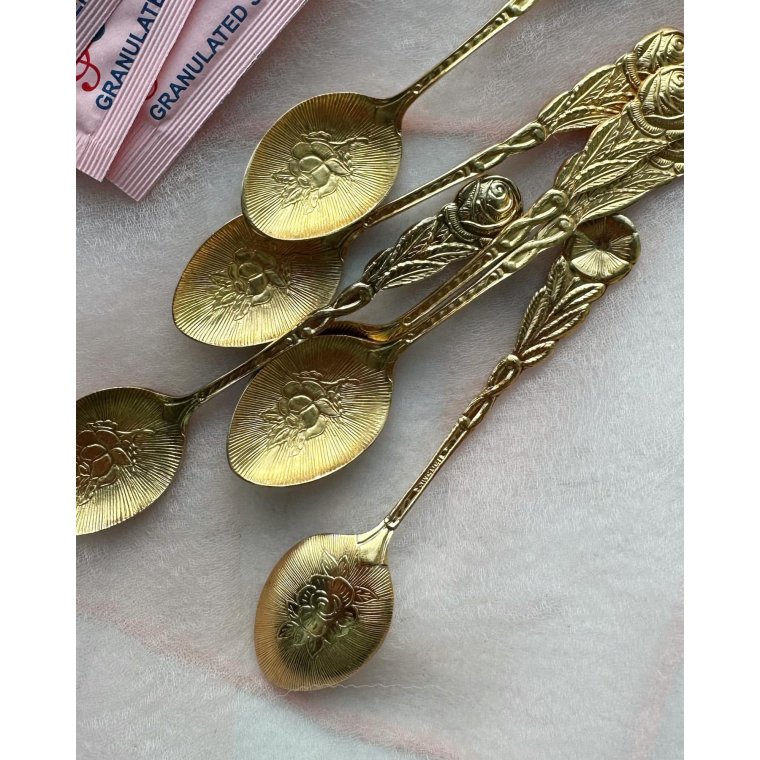 Espresso spoons, gold-plated with flowers, Sweden, 6 pieces in total