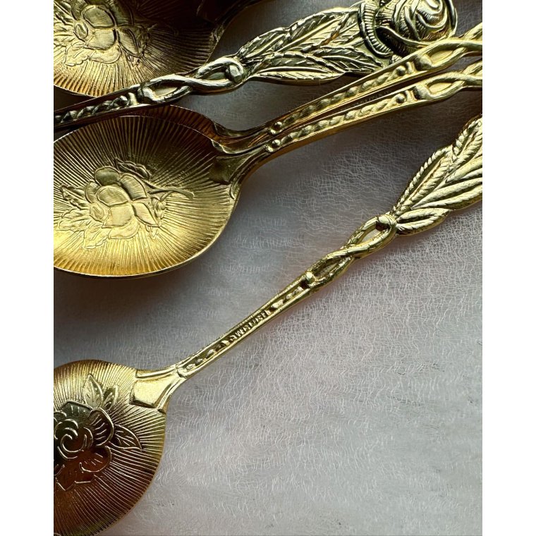 Espresso spoons, gold-plated with flowers, Sweden, 6 pieces in total