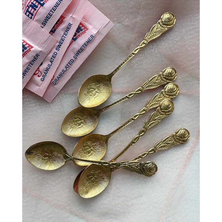 Espresso spoons, gold-plated with flowers, Sweden, 6 pieces in total
