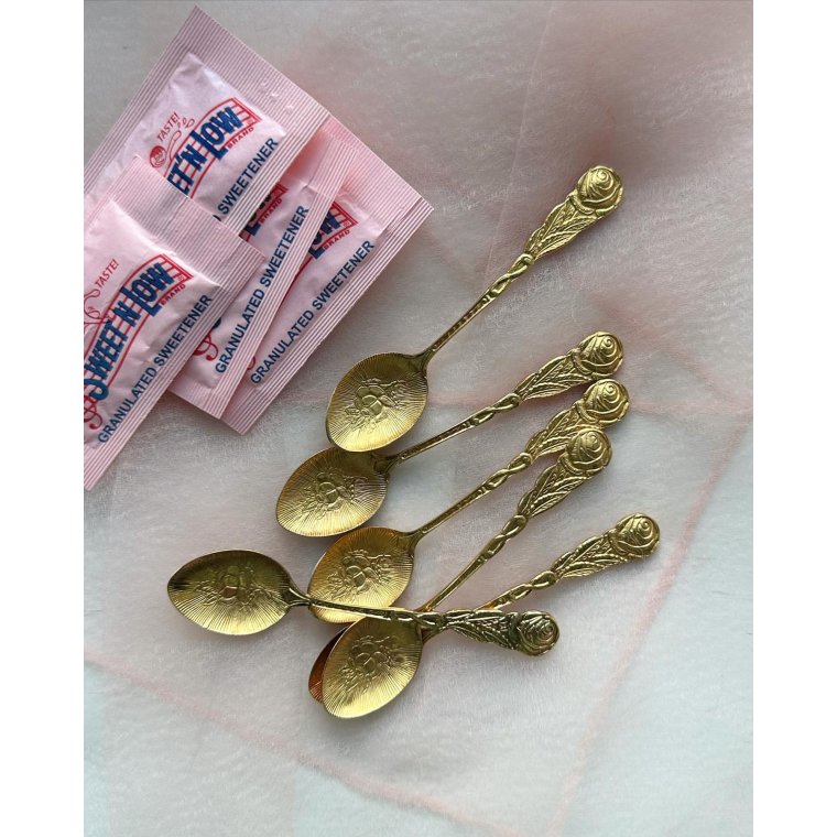 Espresso spoons, gold-plated with flowers, Sweden, 6 pieces in total