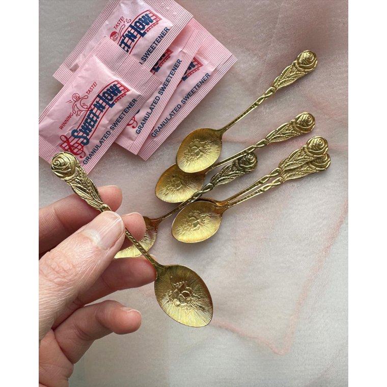 Espresso spoons, gold-plated with flowers, Sweden, 6 pieces in total