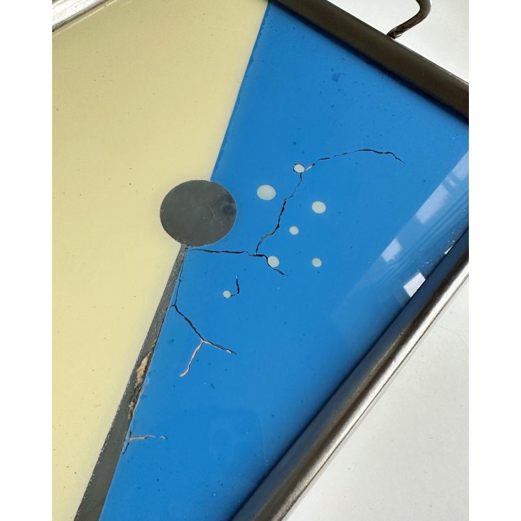 Art deco-bakke, bl og gul m krom/slv