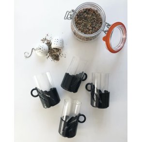 Glass with black plastic holder, 4 pieces in total