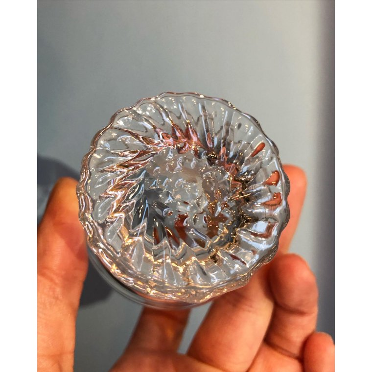 Small crystal water glasses with flower foot, 6 pcs total