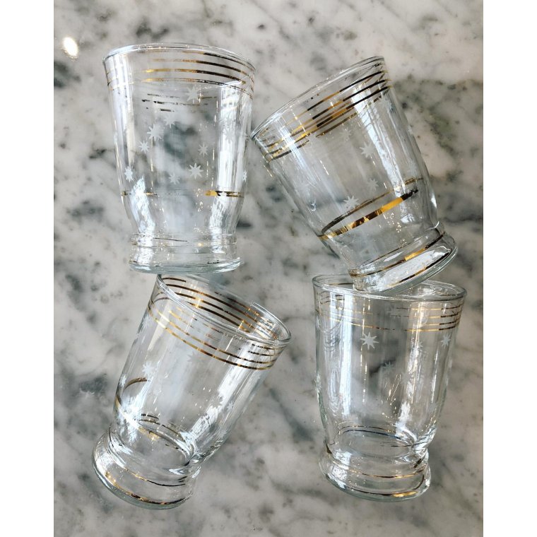 Vandglas med guld og stjerner, 4 stk samlet