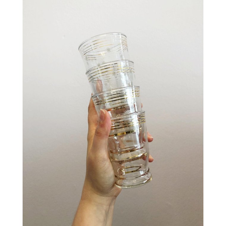 Vandglas med guld og stjerner, 4 stk samlet