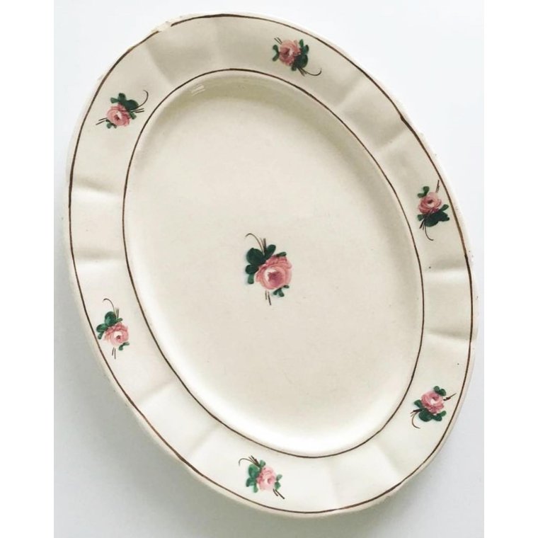 Fajancefad, creme med roser, NB