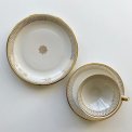 Triost, stor kop m underkop og kagetallerken, enkel m gylden deko