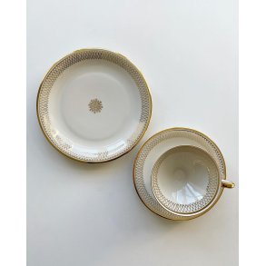 Trio set, big cup w saucer and plate, simple w golden decor