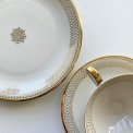Triost, stor kop m underkop og kagetallerken, enkel m gylden deko
