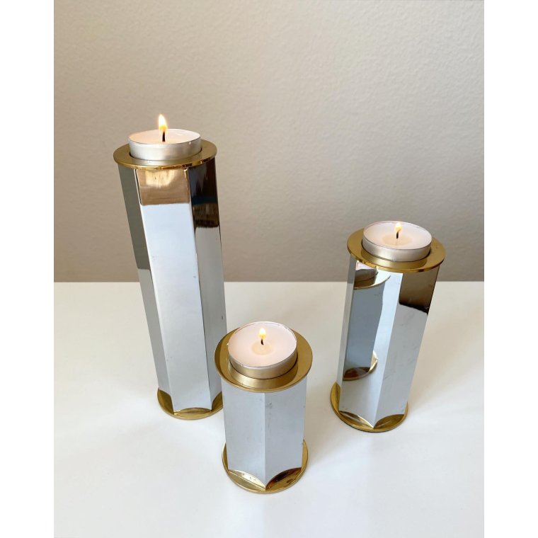 Tealight holders, mixed metal, set of 3