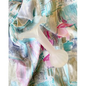 White glass, onion-shaped with flounces, acid-treated