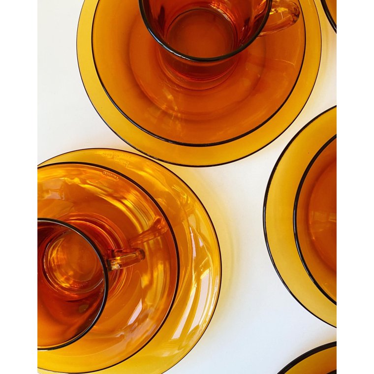 Duralex amber-colored trio set, per set