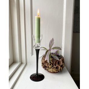 Clear bowl with eggplant-colored swirl