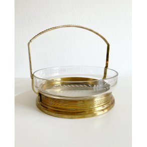 Large clear bowl with brass holder, twisted handle, NB