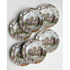Cake plates, landscape with colors, 6 pieces together