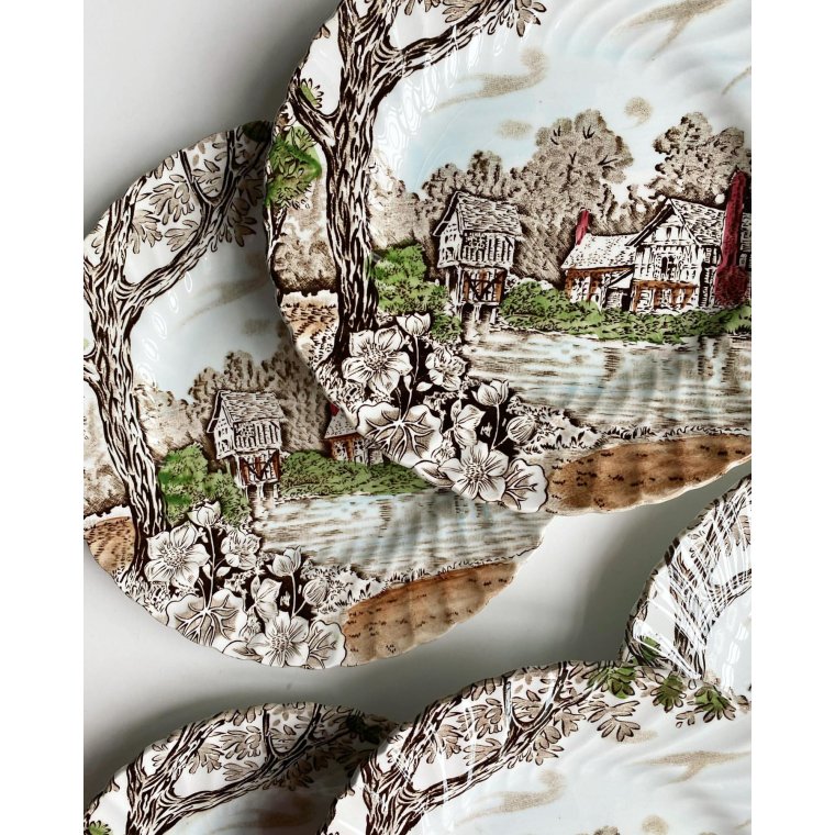 Cake plates, landscape with colors, 6 pieces together