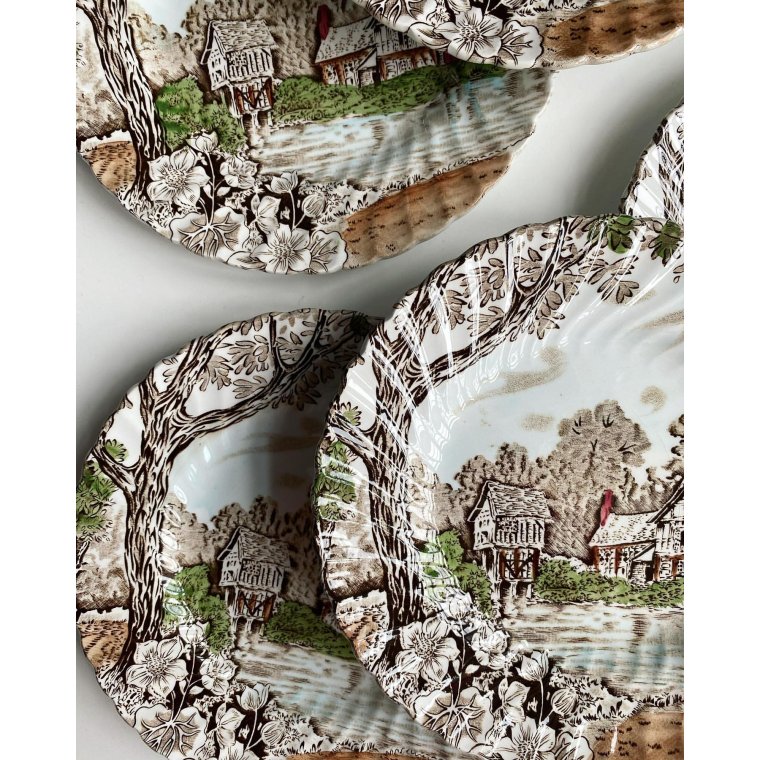 Cake plates, landscape with colors, 6 pieces together