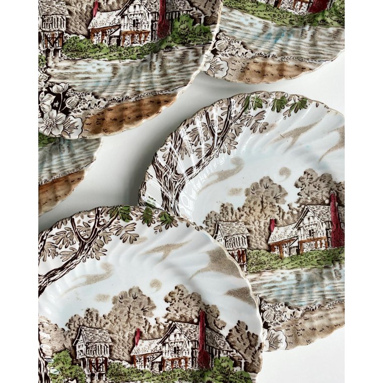 Cake plates, landscape with colors, 6 pieces together