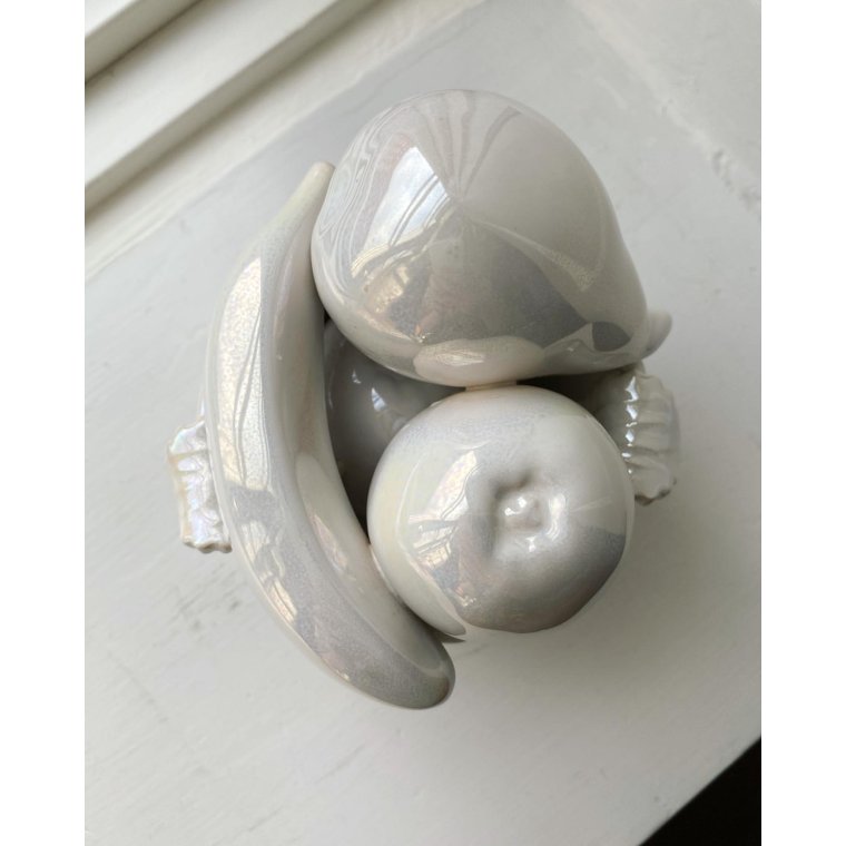 Kurv m frugt, perlemorglasur