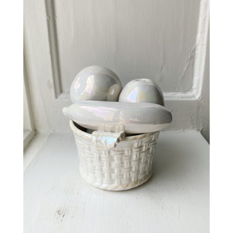 Kurv m frugt, perlemorglasur