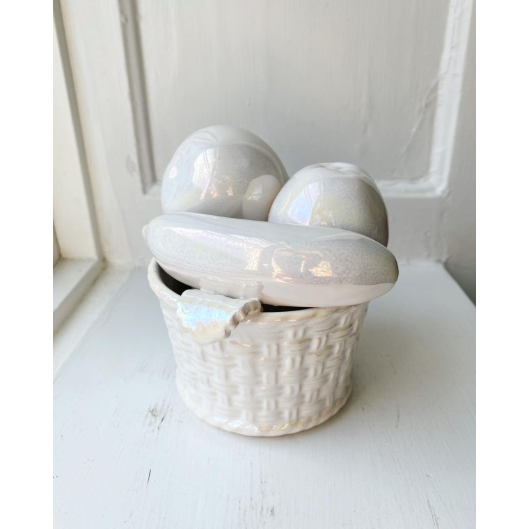 Kurv m frugt, perlemorglasur