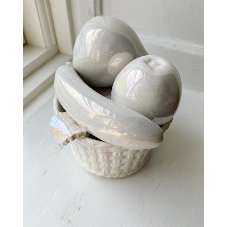 Kurv m frugt, perlemorglasur