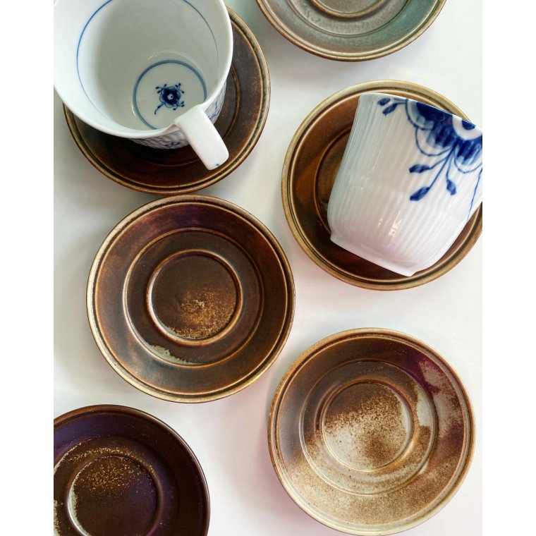 Porsgrund Lava, saucers, brown glaze, 6 pieces together