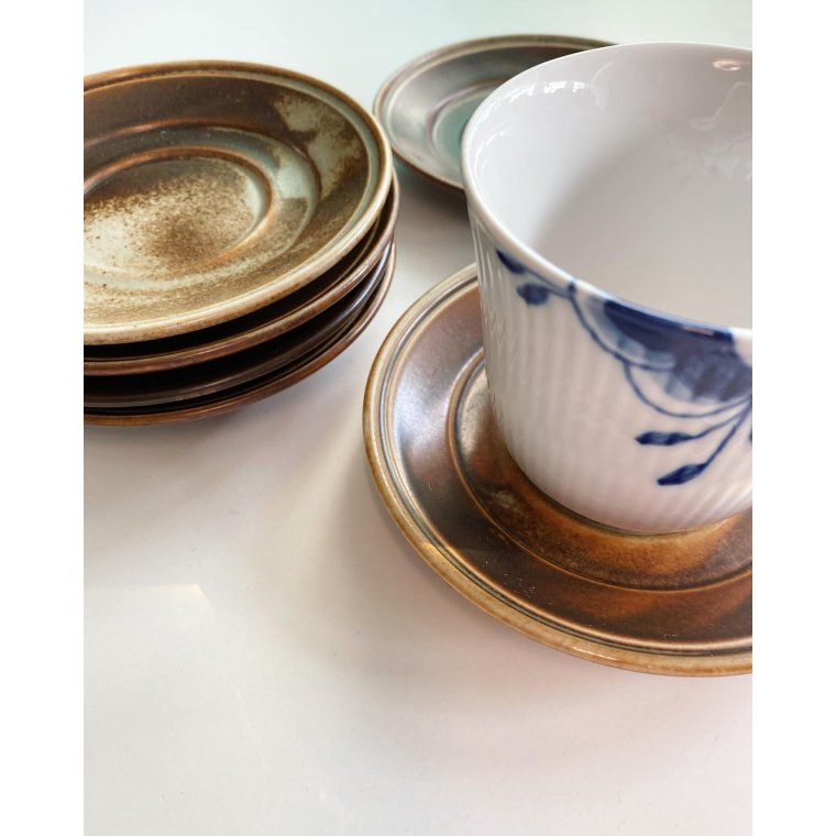 Porsgrund Lava, saucers, brown glaze, 6 pieces together