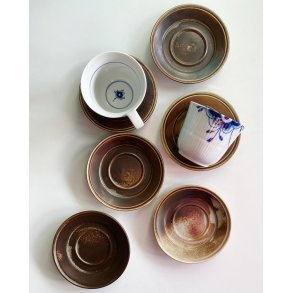 Porsgrund Lava, saucers, brown glaze, 6 pieces together
