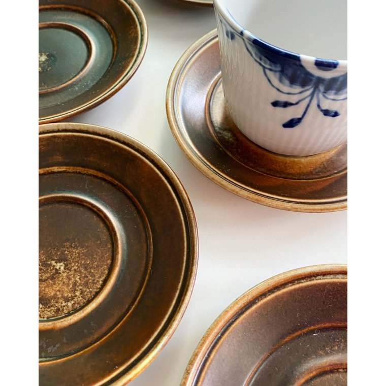 Porsgrund Lava, saucers, brown glaze, 6 pieces together