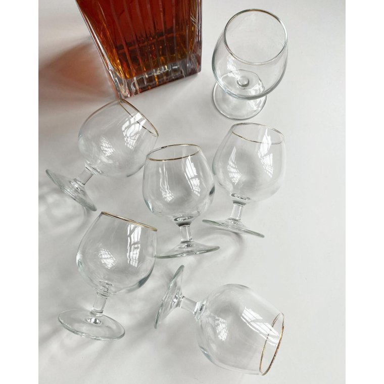 Cognacglas m patineret guldkant, 6 stk samlet