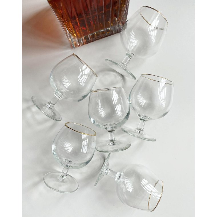 Cognacglas m patineret guldkant, 6 stk samlet
