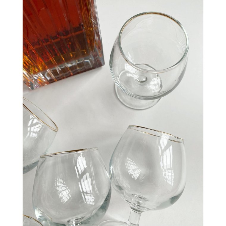 Cognacglas m patineret guldkant, 6 stk samlet