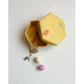 Fabric box, yellow with orange flowers