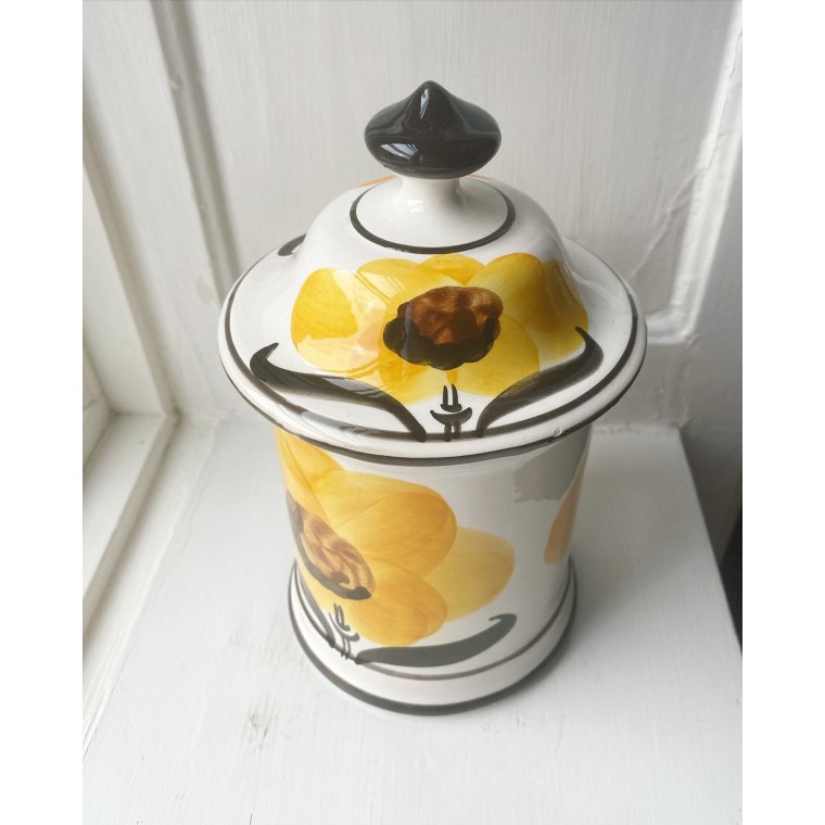 Opbevaringskrukke m solsikker, fajance, NB