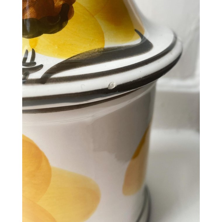 Opbevaringskrukke m solsikker, fajance, NB