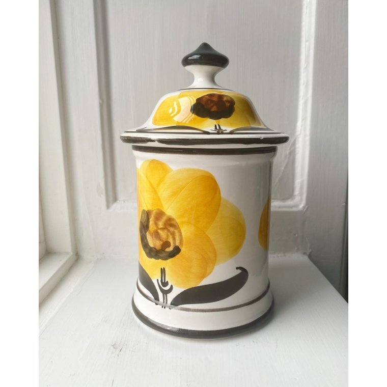 Opbevaringskrukke m solsikker, fajance, NB