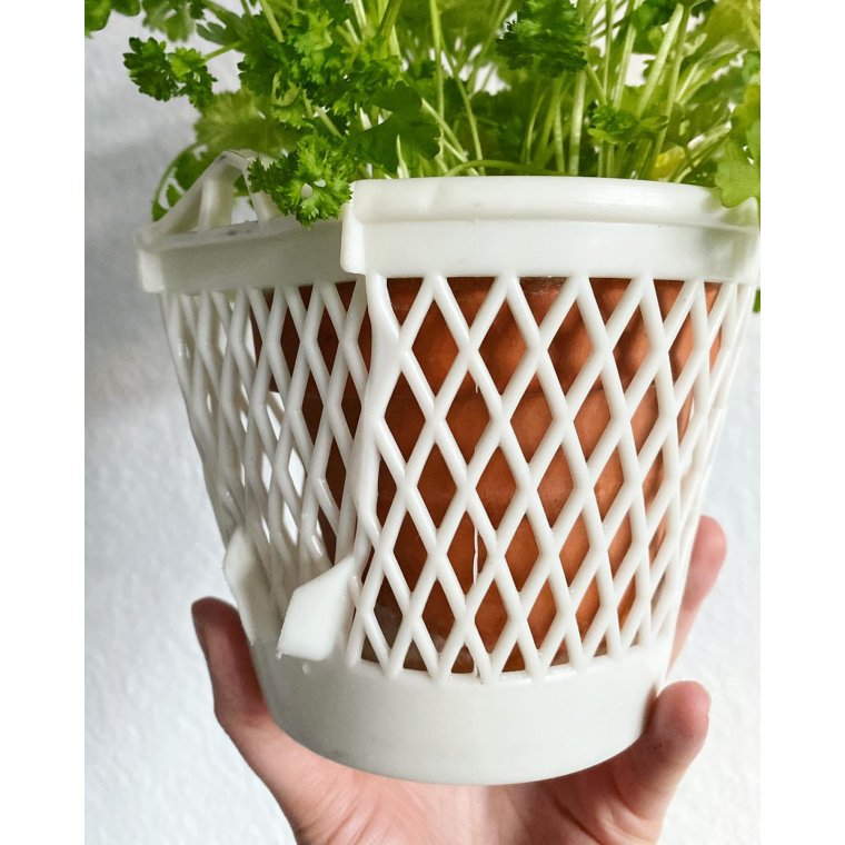 Hvid plastkurv til urtepotte, ophng, NB