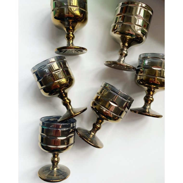 Portvin/shotglas, metalliske, 6 stk samlet, NB