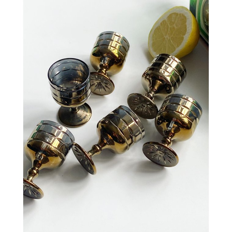 Portvin/shotglas, metalliske, 6 stk samlet, NB