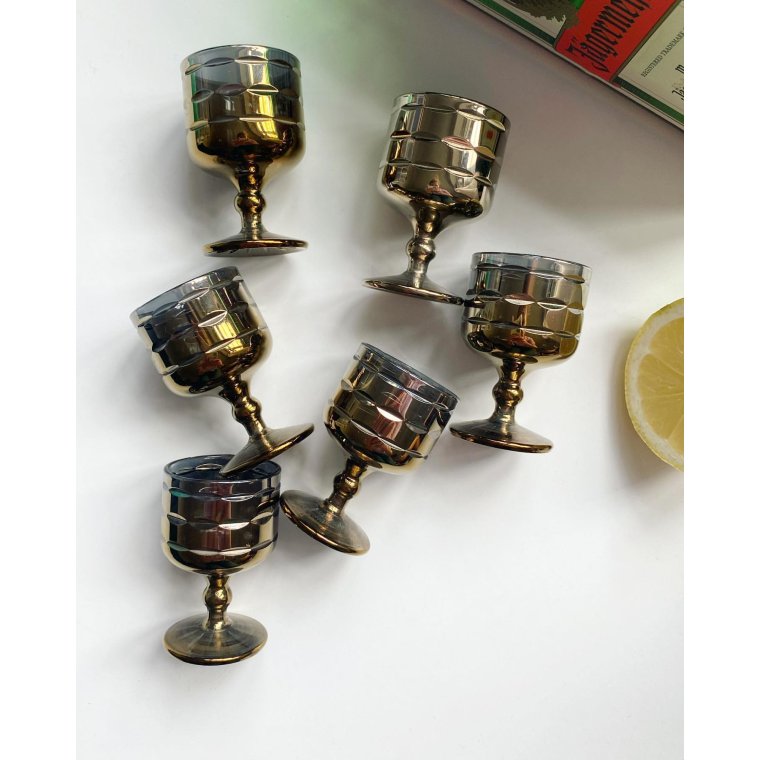 Portvin/shotglas, metalliske, 6 stk samlet, NB