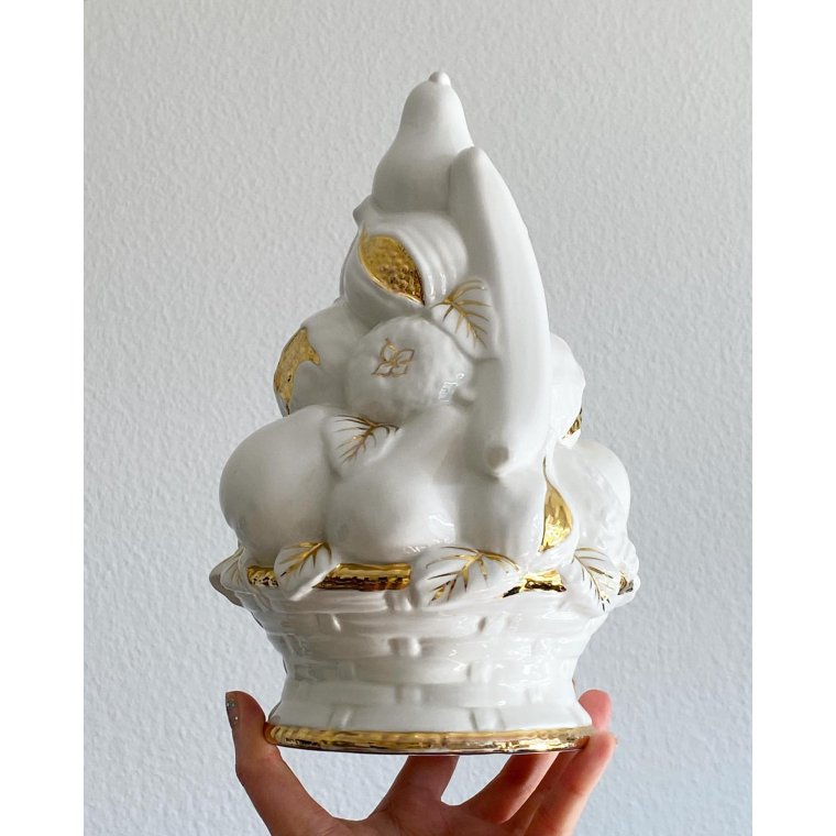 Fruit basket, white faience with gold