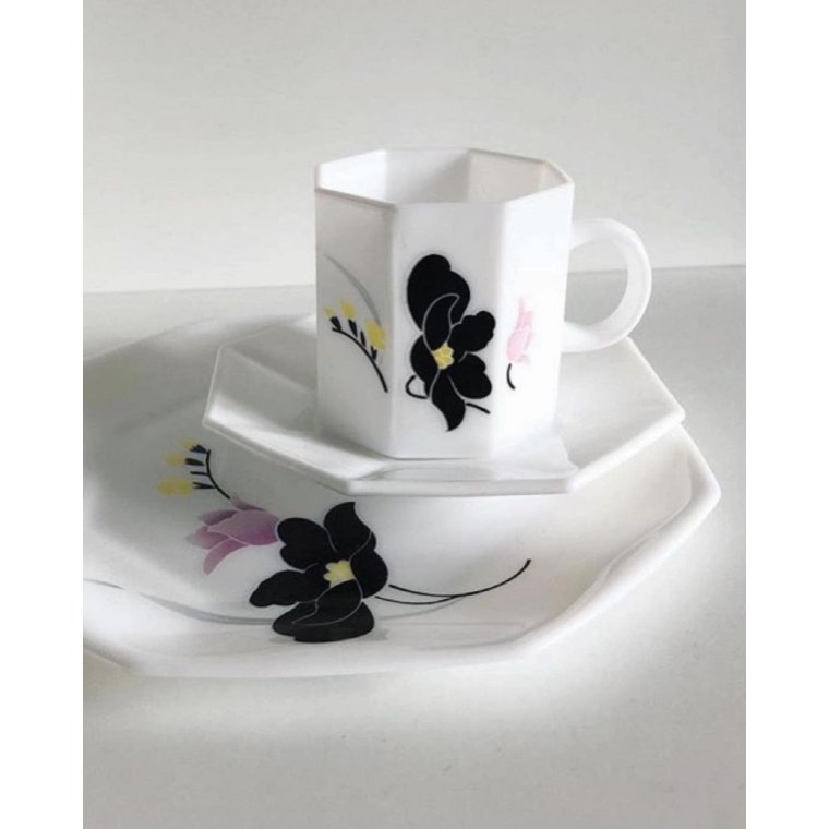 Opalineglas, 80'ertryk, kop/underkop med tallerken, 6 st samlet